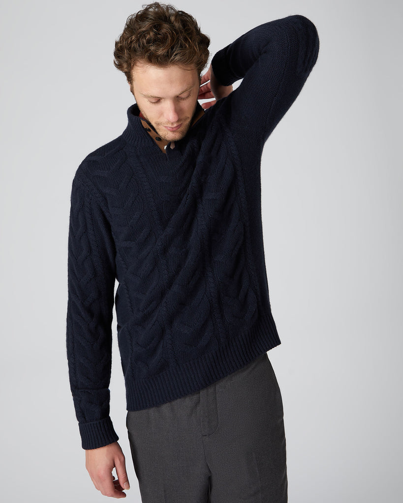 Men's The Hampstead Cable Cashmere Jumper Navy Blue | N.Peal