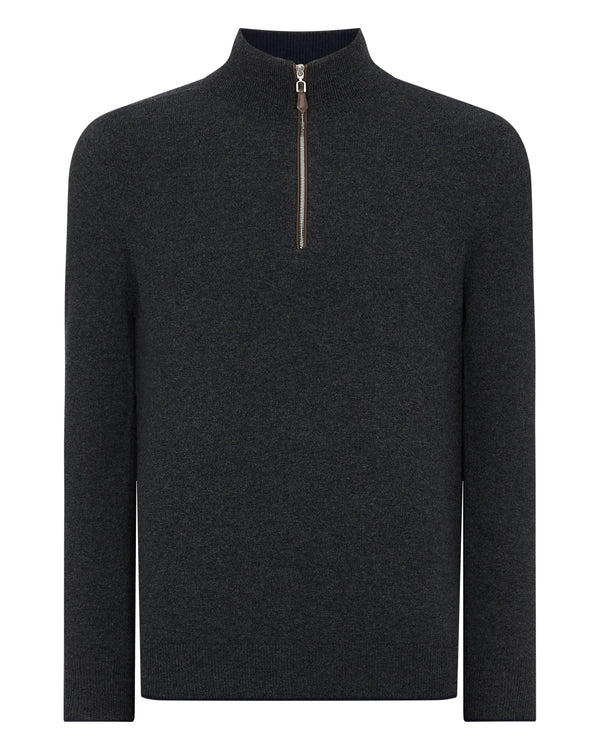 N.Peal Men's Carnaby Half Zip Cashmere Jumper Dark Charcoal Grey