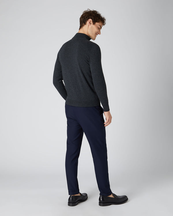N.Peal Men's Carnaby Half Zip Cashmere Jumper Dark Charcoal Grey