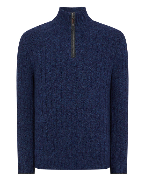 N.Peal Men's Cable Half Zip Cashmere Jumper Imperial Blue