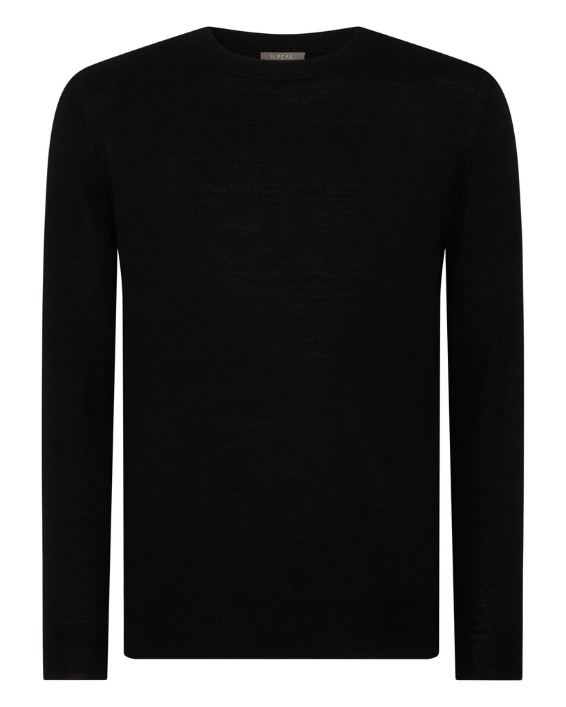 Men's Fine Gauge Cashmere Round Neck Jumper Black N.Peal