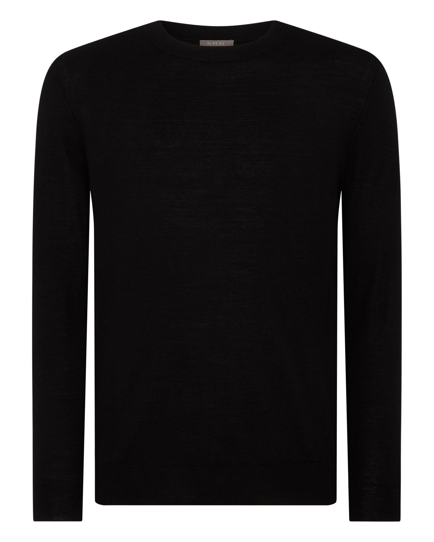 N.Peal Men's Fine Gauge Cashmere Round Neck Jumper Black