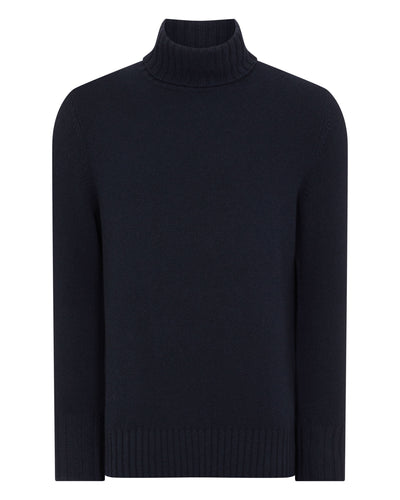 N.Peal Men's Chunky Roll Neck Cashmere Jumper Navy Blue