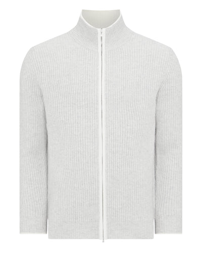 N.Peal Men's Ribbed Zip Through Cashmere Cardigan Fumo Grey