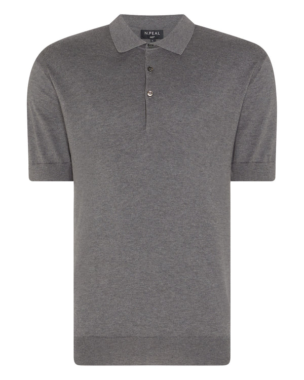 N.Peal 007 Short Sleeve Cotton Cashmere Collared Polo T Shirt Smoke Grey