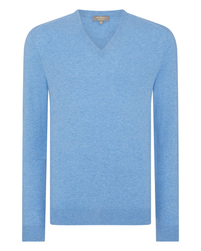 N.Peal Men's Baby Cashmere V Neck Jumper Blue