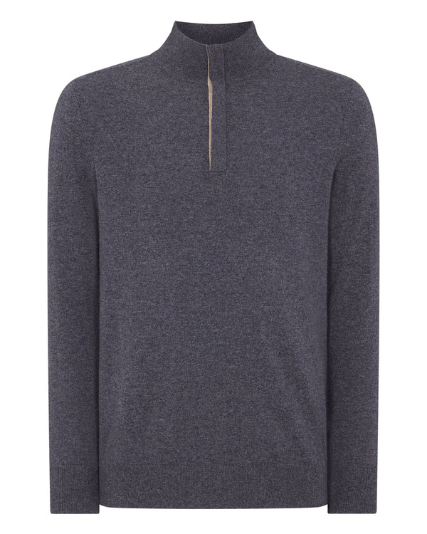 N.Peal Men's Baby Cashmere Half Zip Jumper Dark Grey