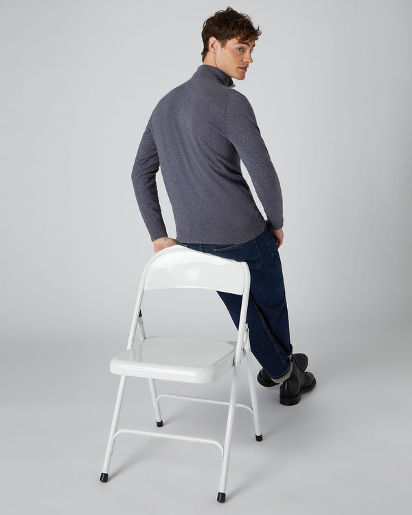 N.Peal Men's Baby Cashmere Half Zip Jumper Dark Grey