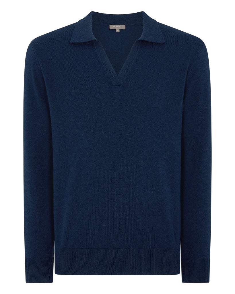 Men's Cashmere Polo Jumper French Blue | N.Peal