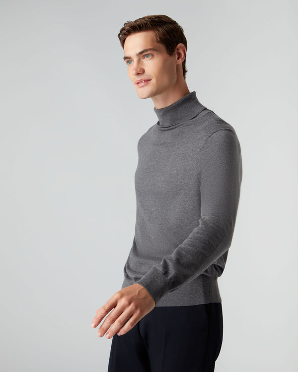 N.Peal 007 Turtle Neck Cotton Cashmere Jumper Smoke Grey