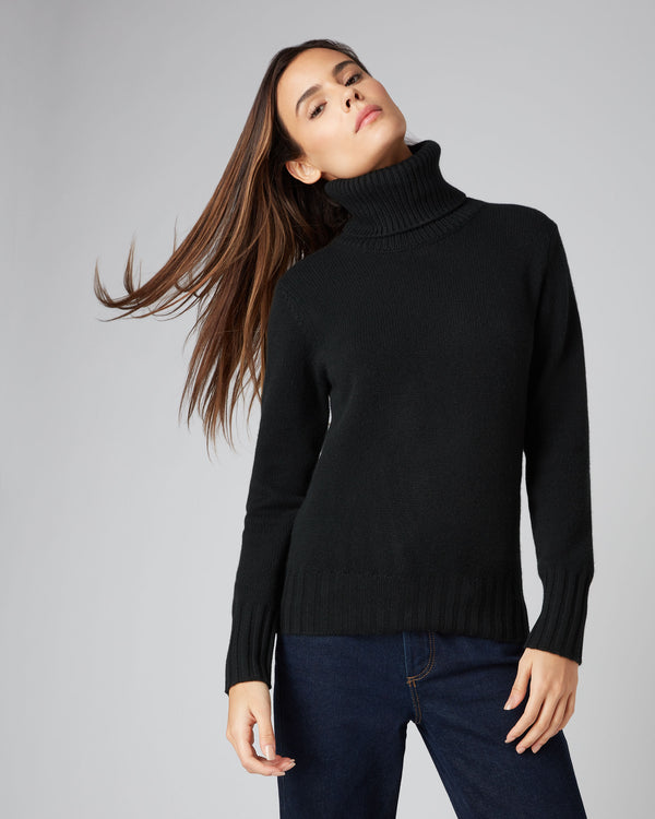 N.Peal Women's Chunky Roll Neck Cashmere Jumper Black