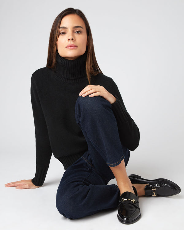 N.Peal Women's Chunky Roll Neck Cashmere Jumper Black