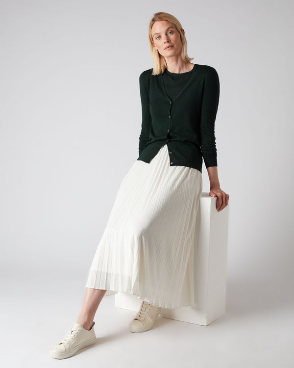 N.Peal Women's Superfine V Neck Cashmere Cardigan Midnight Green