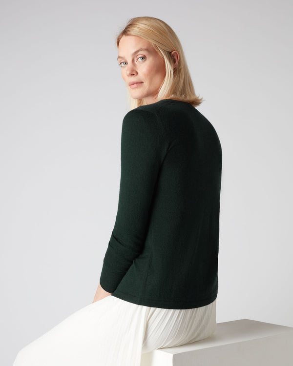 N.Peal Women's Superfine V Neck Cashmere Cardigan Midnight Green