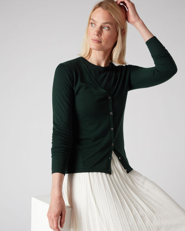 N.Peal Women's Superfine V Neck Cashmere Cardigan Midnight Green