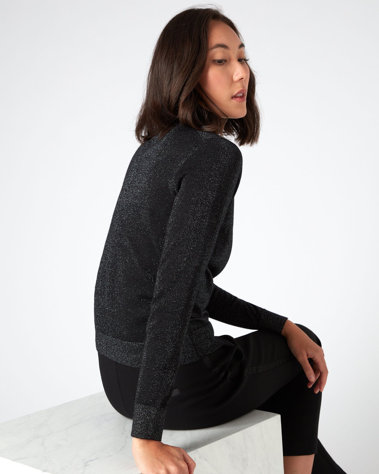 Women's Superfine Roll Neck Cashmere Jumper With Lurex Black Sparkle |  N.Peal