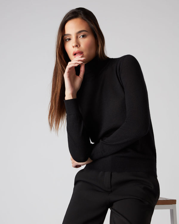N.Peal Women's Margot Superfine Cashmere Roll Neck Jumper Black