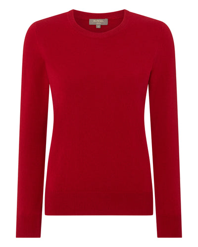 N.Peal Women's Round Neck Cashmere Jumper Ruby Red
