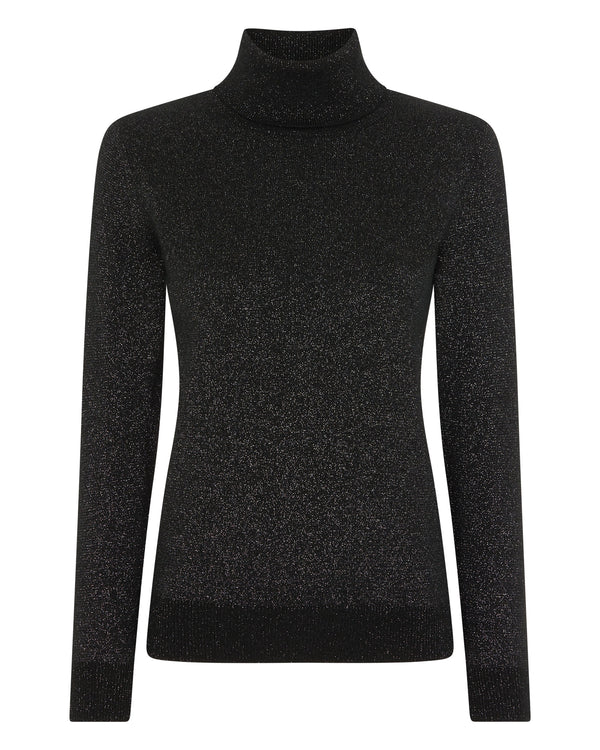 N.Peal Women's Polo Neck Cashmere Jumper With Lurex Black Sparkle