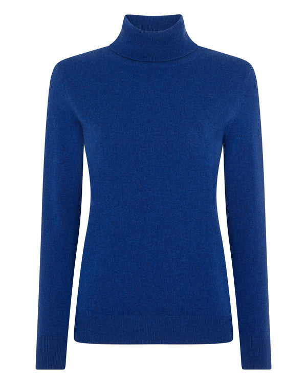 N.Peal Women's Polo Neck Cashmere Jumper Cobalt Blue