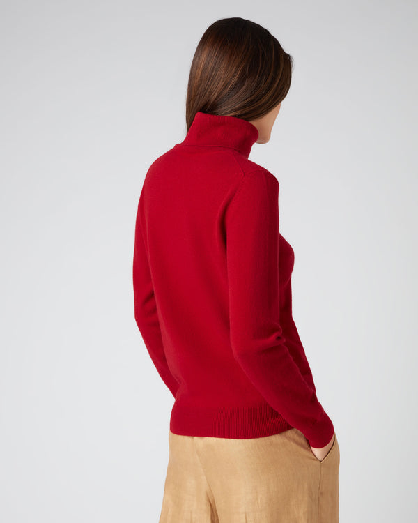 N.Peal Women's Polo Neck Cashmere Jumper Ruby Red
