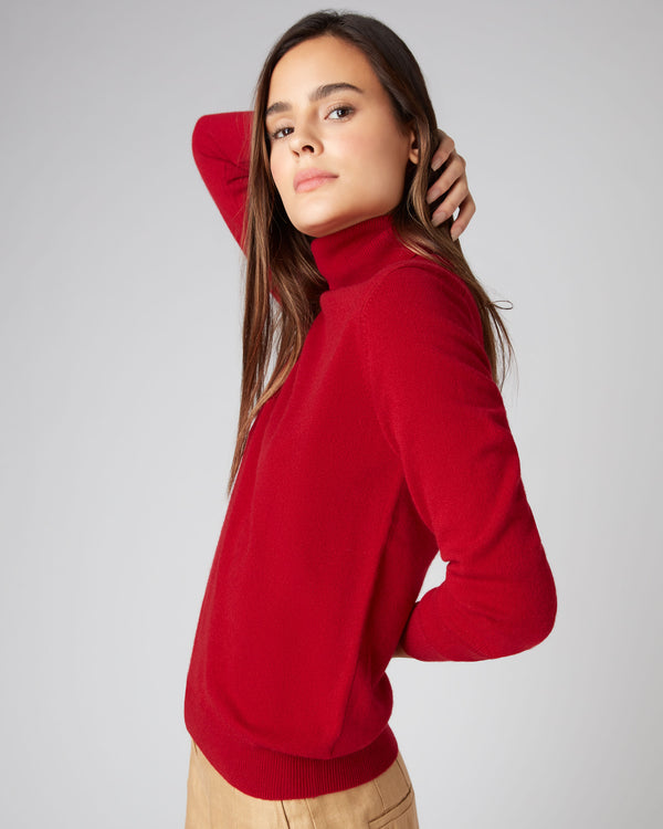 N.Peal Women's Polo Neck Cashmere Jumper Ruby Red