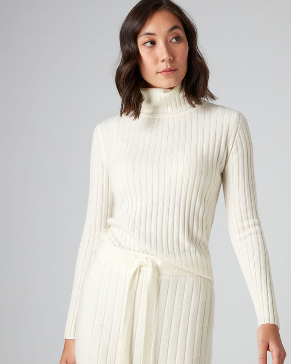white ribbed high neck jumper