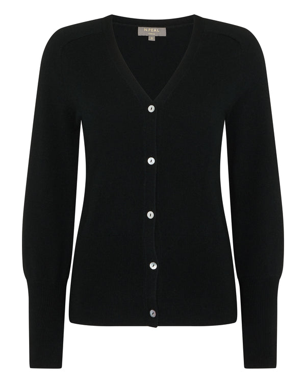 N.Peal Women's V Necked Cashmere Cardigan Black