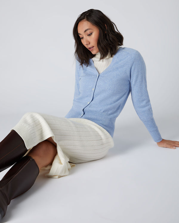 N.Peal Women's V Necked Cashmere Cardigan Cornflower Blue