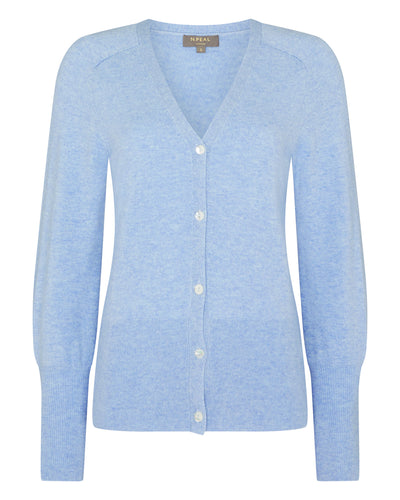 N.Peal Women's V Necked Cashmere Cardigan Cornflower Blue