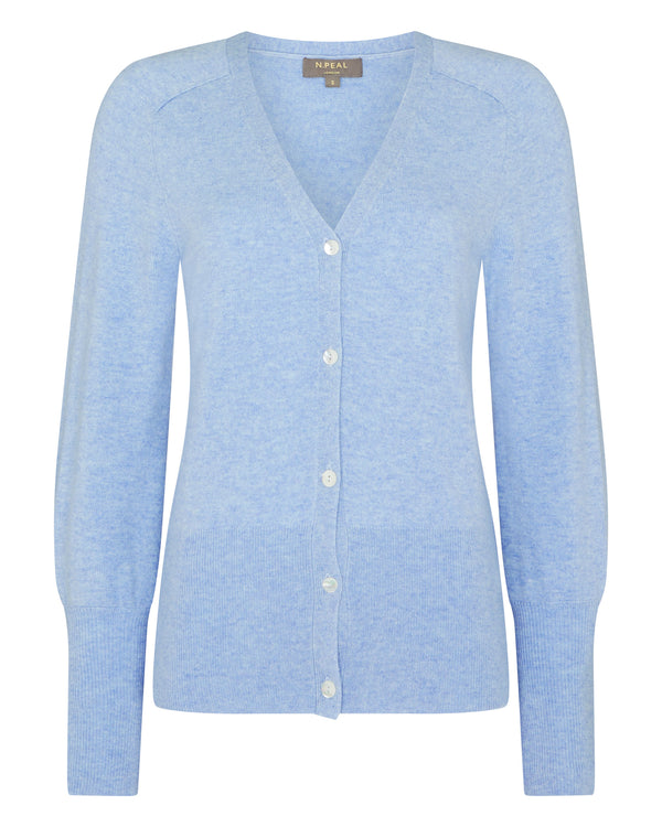 N.Peal Women's V Necked Cashmere Cardigan Cornflower Blue
