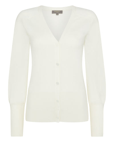 N.Peal Women's V Necked Cashmere Cardigan New Ivory White