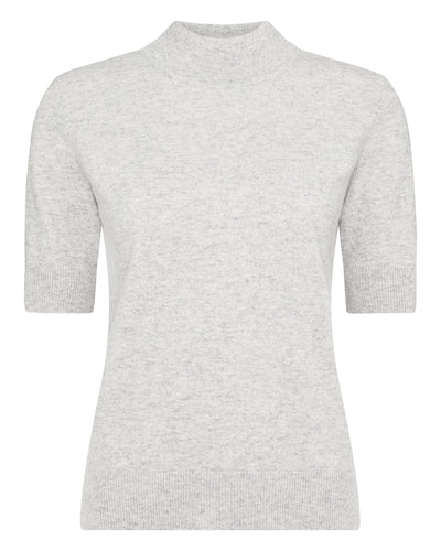N.Peal Women's Classic Mock Neck Cashmere T Shirt Fumo Grey