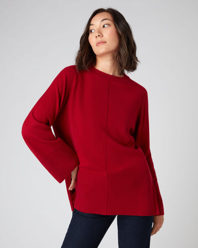 N.Peal Women's Exposed Seam Cashmere Tunic Ruby Red
