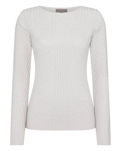 N.Peal Women's Rib Boat Neck Cashmere Jumper With Lurex Snow Grey Sparkle