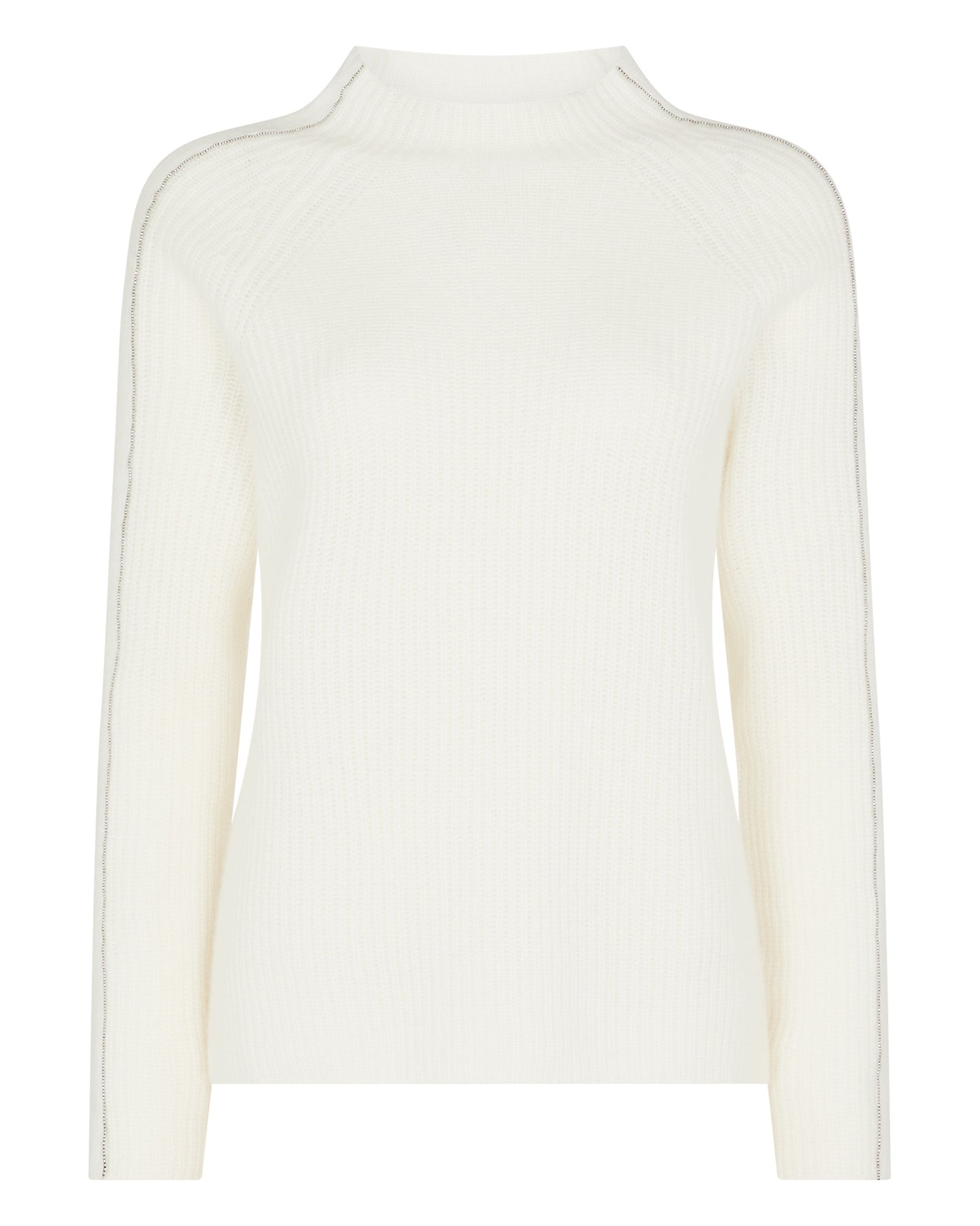 N.Peal Women's Metal Trim Funnel Neck Cashmere Jumper New Ivory White