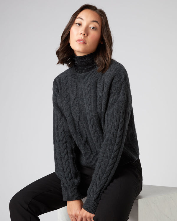 Women's Crop Cable Cashmere Jumper Dark Charcoal Grey | N.Peal
