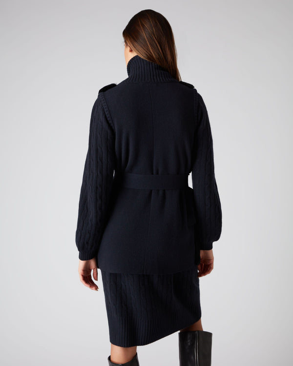 N.Peal Women's Shearling Belted Cashmere Gilet Navy Blue