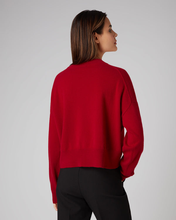 N.Peal Women's Relaxed Round Neck Cashmere Jumper Ruby Red