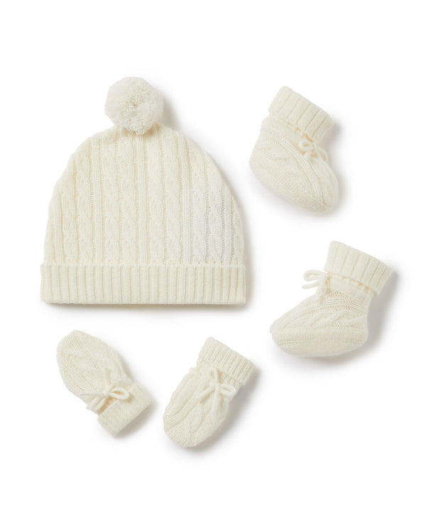 N.Peal Cable Cashmere Mittens New Ivory White