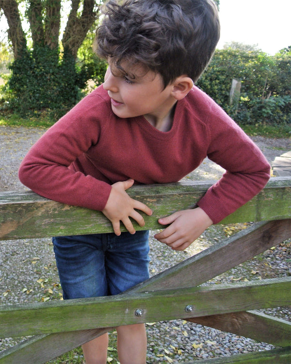 N.Peal Boys Round Neck Cashmere Jumper Brick Red