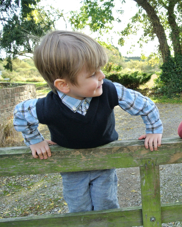 N.Peal Boys Cashmere Slipover Navy Blue