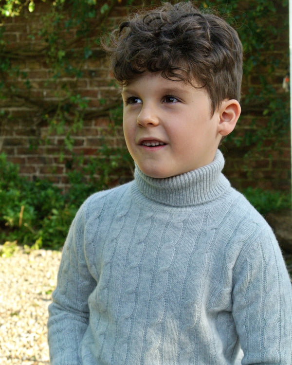 N.Peal Boys Cable Roll Neck Cashmere Jumper Fumo Grey