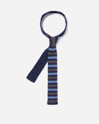 N.Peal Men's Stripe Knitted Cashmere Tie Hurricane Blue