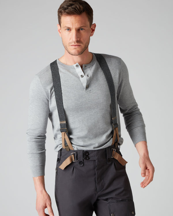 N.Peal 007 Round Neck Cotton Cashmere Henley Light Grey