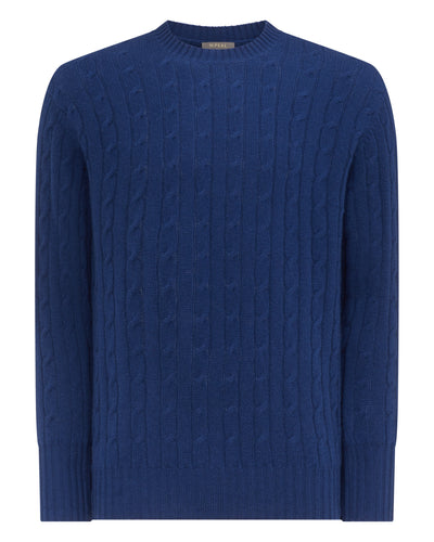 N.Peal Men's The Thames Cable Cashmere Jumper French Blue