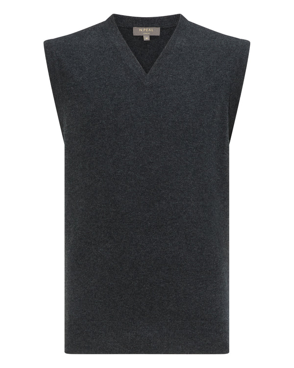 N.Peal Men's Westminster Cashmere Slipover Dark Charcoal Grey