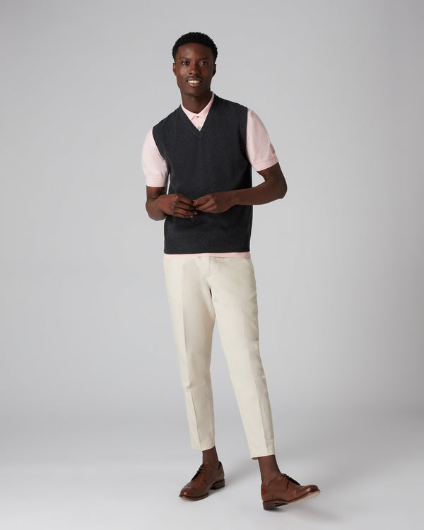 N.Peal Men's Westminster Cashmere Slipover Dark Charcoal Grey