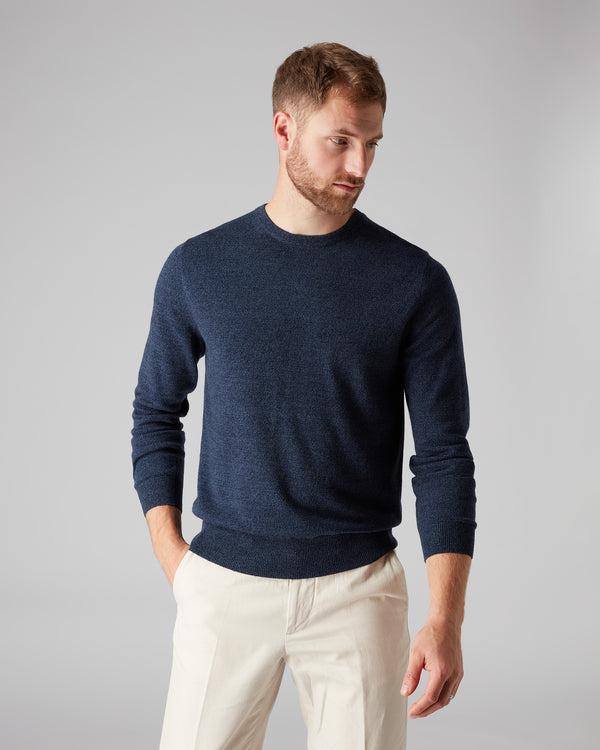 Men's The Oxford Round Neck Cashmere Jumper Imperial Blue | N.Peal