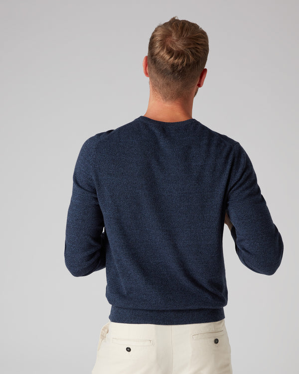 N.Peal Men's The Oxford Round Neck Cashmere Jumper Imperial Blue
